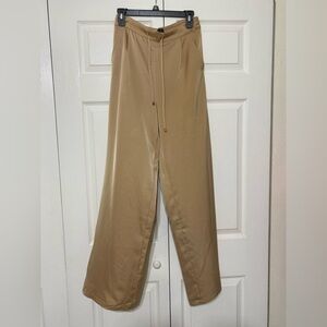 NWT AMANDA MARIA Drawstring Tan Wide-Leg Pants size L